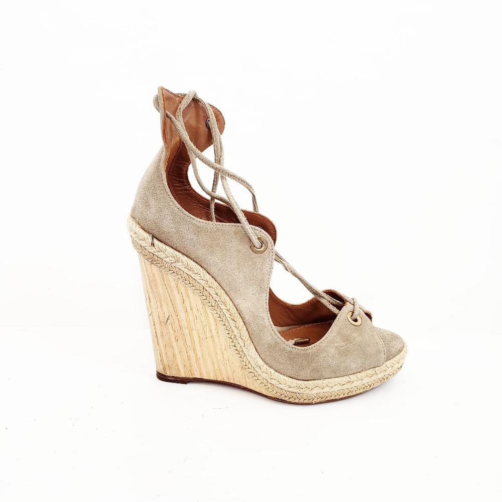 Aquazzura Natural Tango Suede Lace-Up Wedge |36